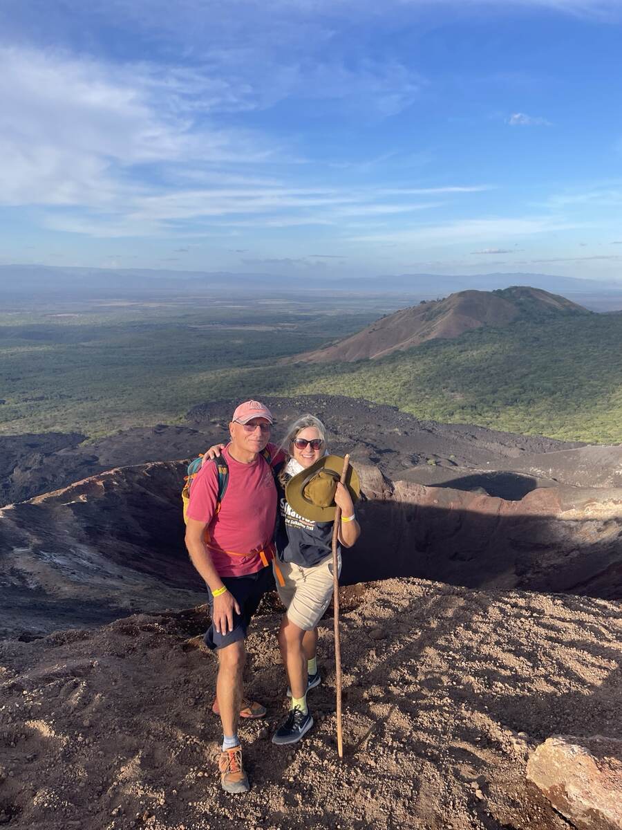Nicholas and Christa Maxwell hiking Cerro Negro volcano in Nicaragua