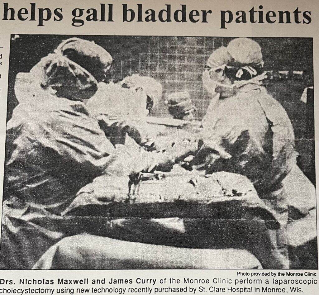 Early laparoscopic gallbladder surgery, circa 1993.